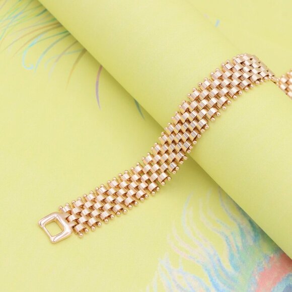 "Elegant Rose Gold Wide Chain Bracelet with Beaded Edge Design, XPBL0866 - Picture 9 of 12